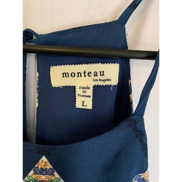 Monteau Los Angeles Women's Large Halter Blue Sun Dress Spring Wardrobe - Picture 6 of 8